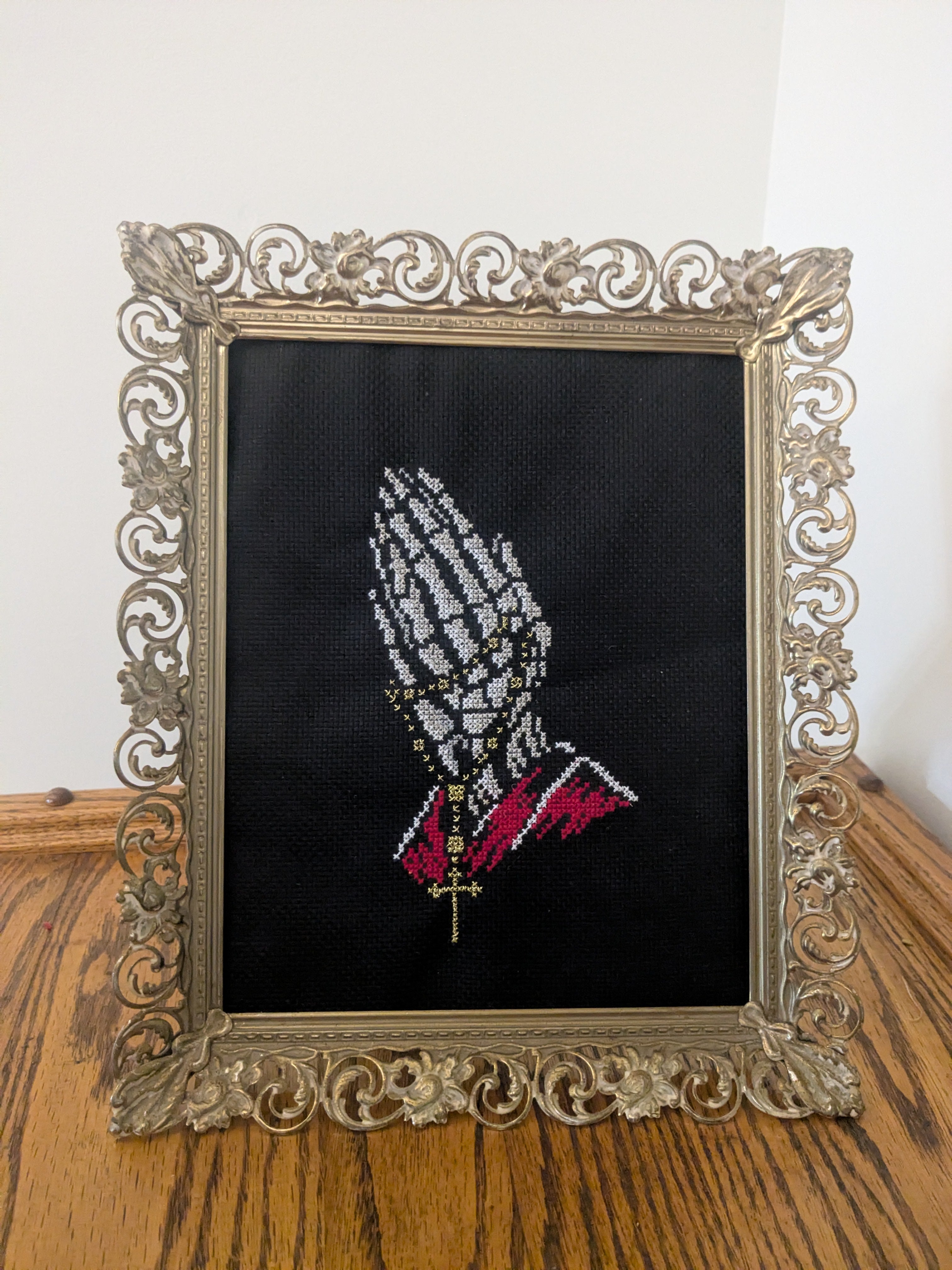 Memento Mori Prayers Cross Stitched Art