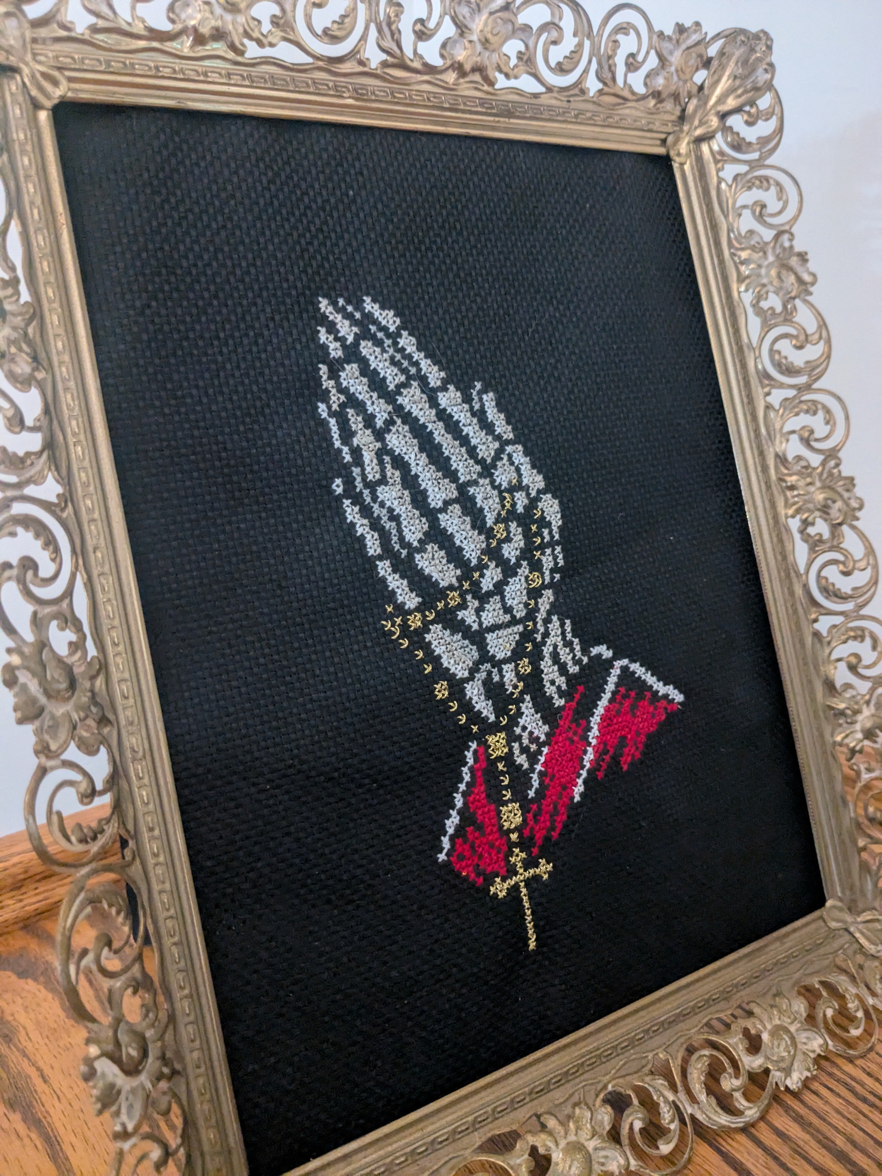 Memento Mori Prayers Cross Stitched Art