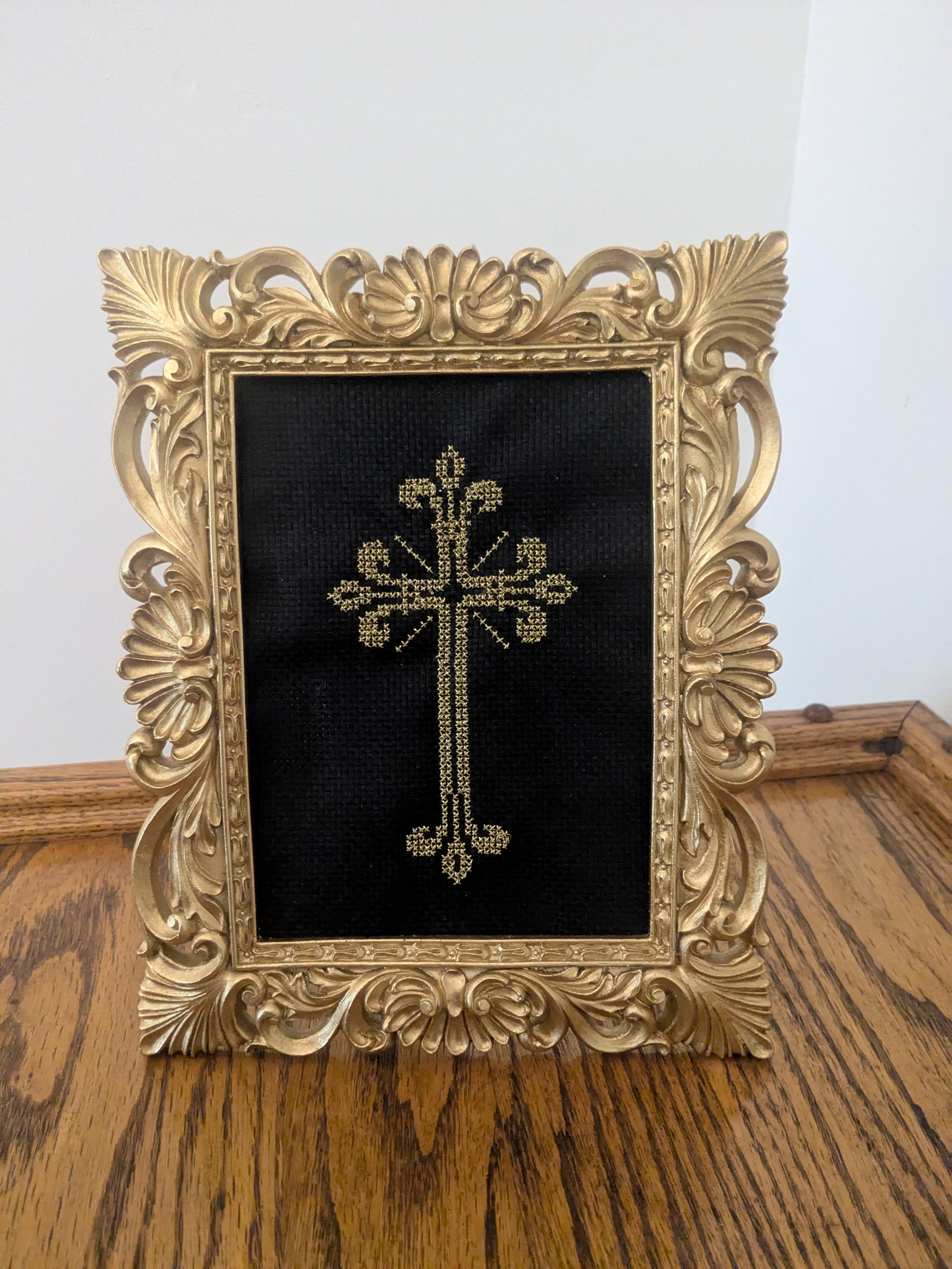 Gold Cross Cross-Stitch Art