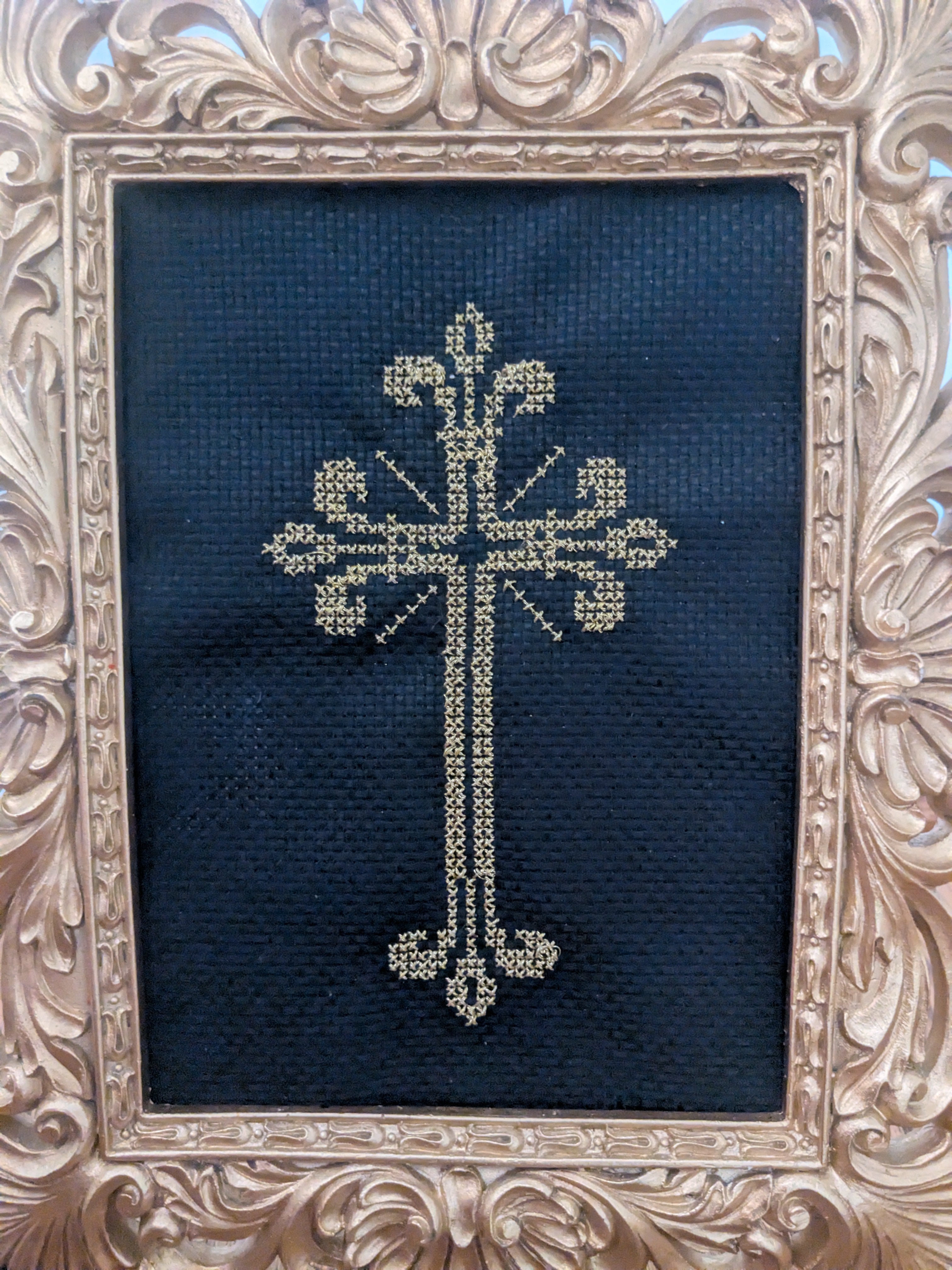 Gold Cross Cross-Stitch Art
